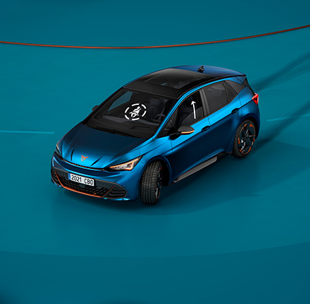 CUPRA Born aurora blue colour with pre-crash system assist